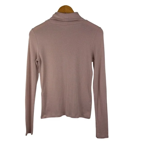 EILEEN FISHER Ribbed Pima Cotton Blend Turtleneck Long Sleeve Top XXS Dusty Rose
